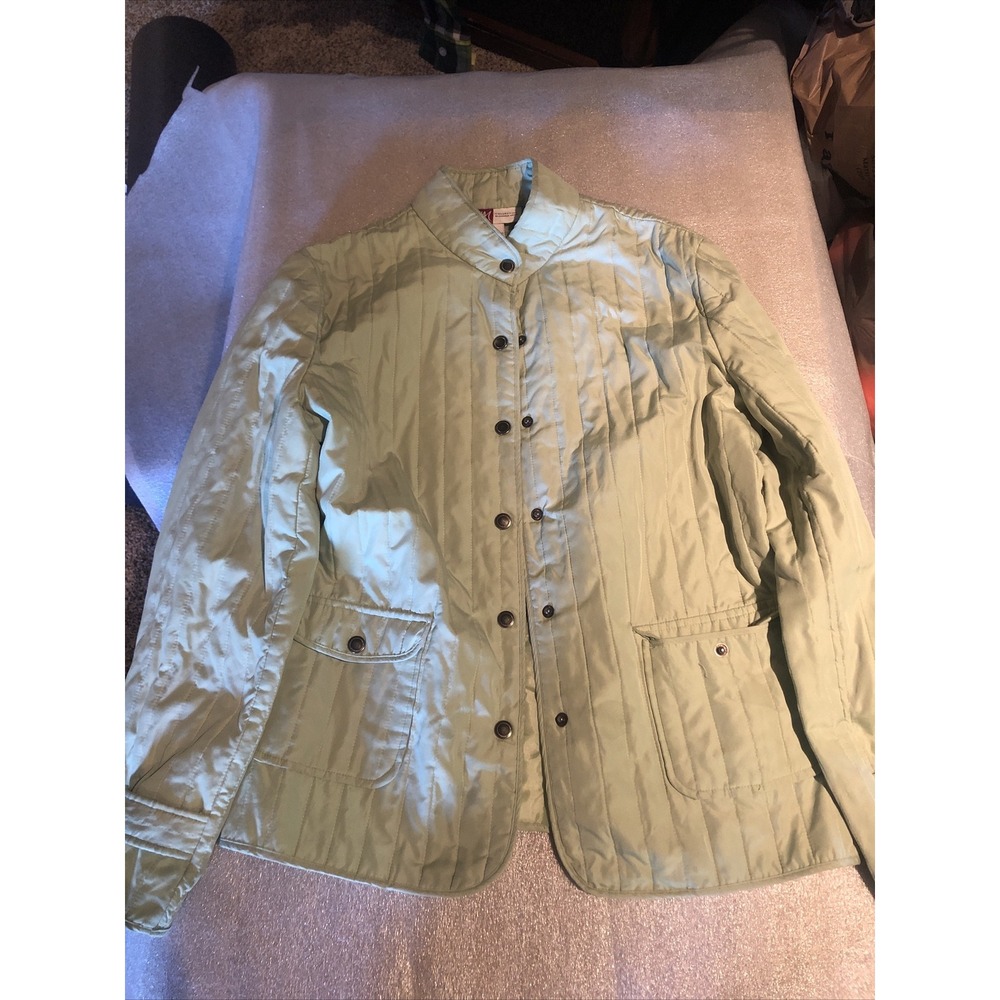 Jennifer Moore Puffer Jacket Womens Light Green Size 8 Button Up Preowned Warm